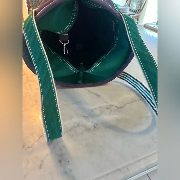 Lands' End Navy Kelly Green Boat n Tote w Striped Handles inside Retired Colors - Picture 9 of 9